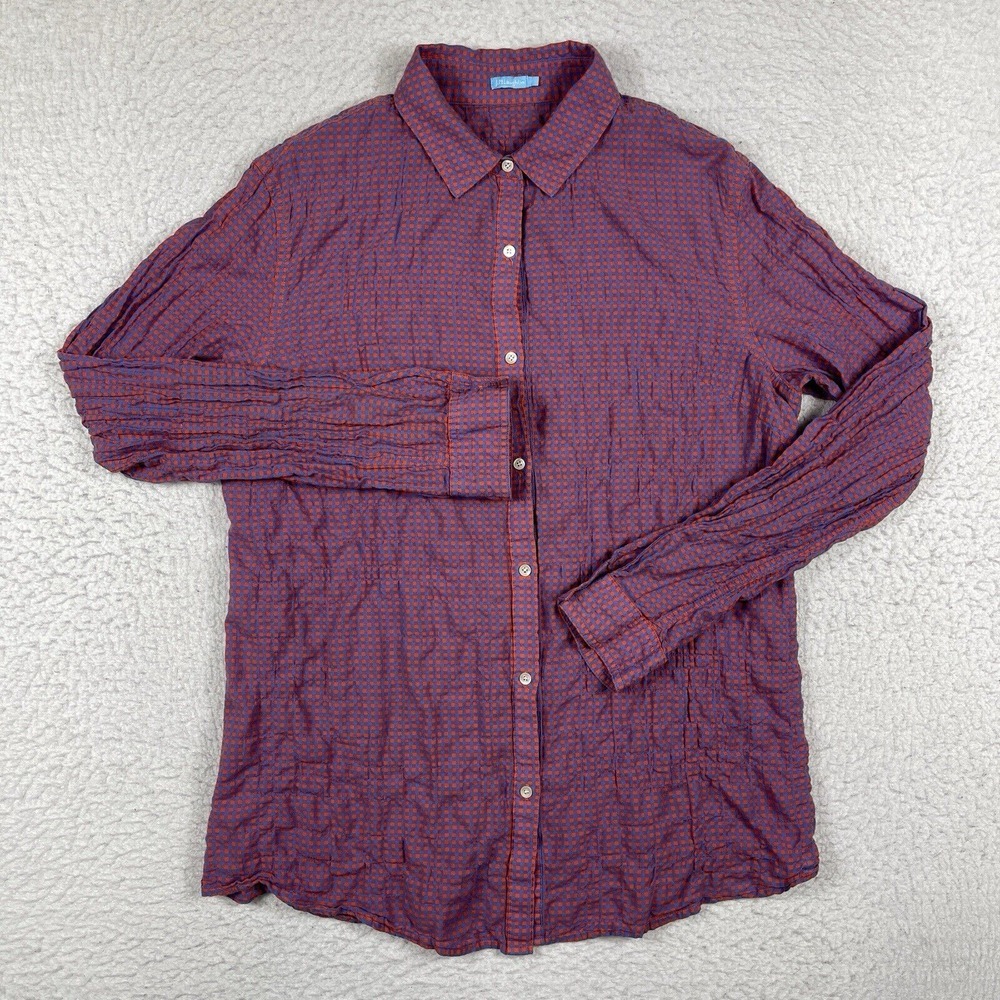 J.McLaughlin Shirt Womens Large Red Blue Plaid Blouse Western Preppy Top Holiday